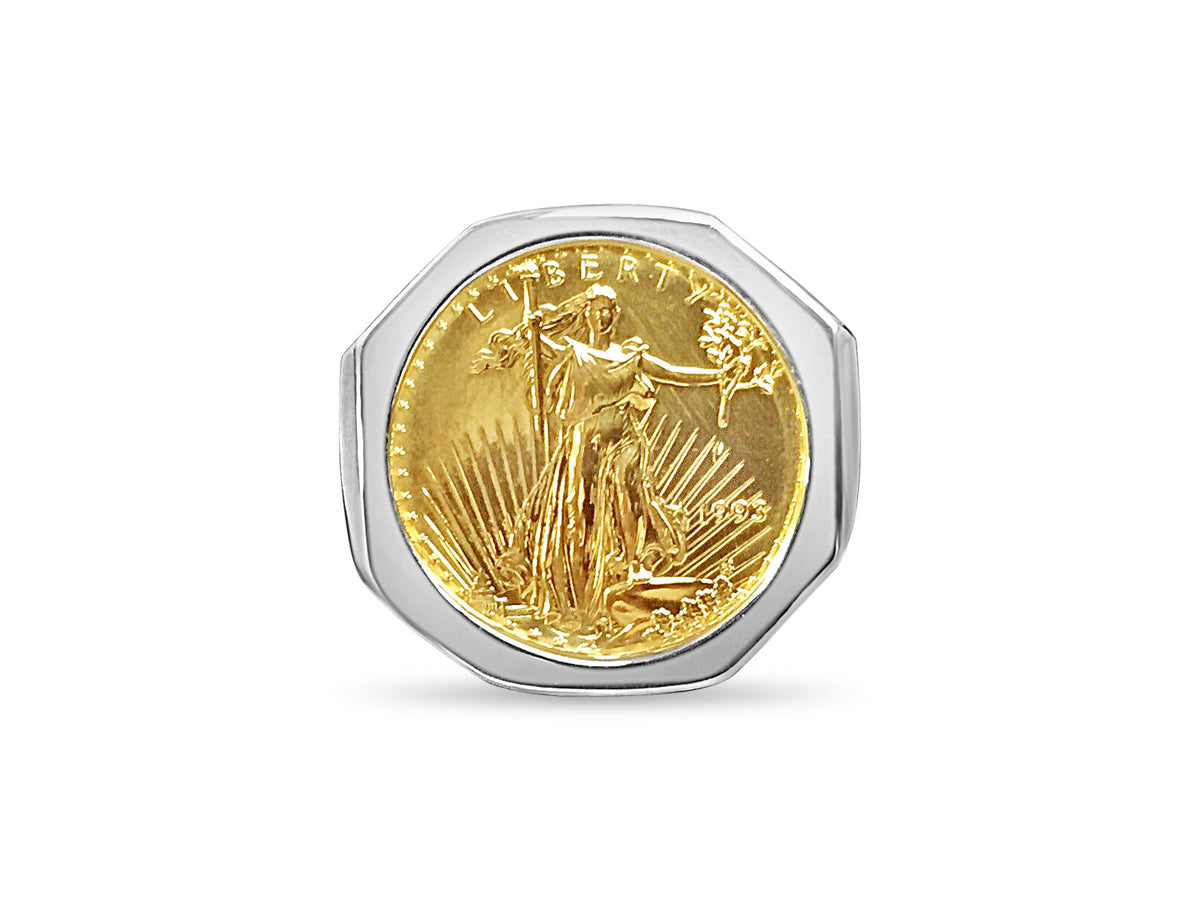 Fancy Solid White/Yellow/Rose Gold Handmade Coin Ring , 1/4oz Coin ,