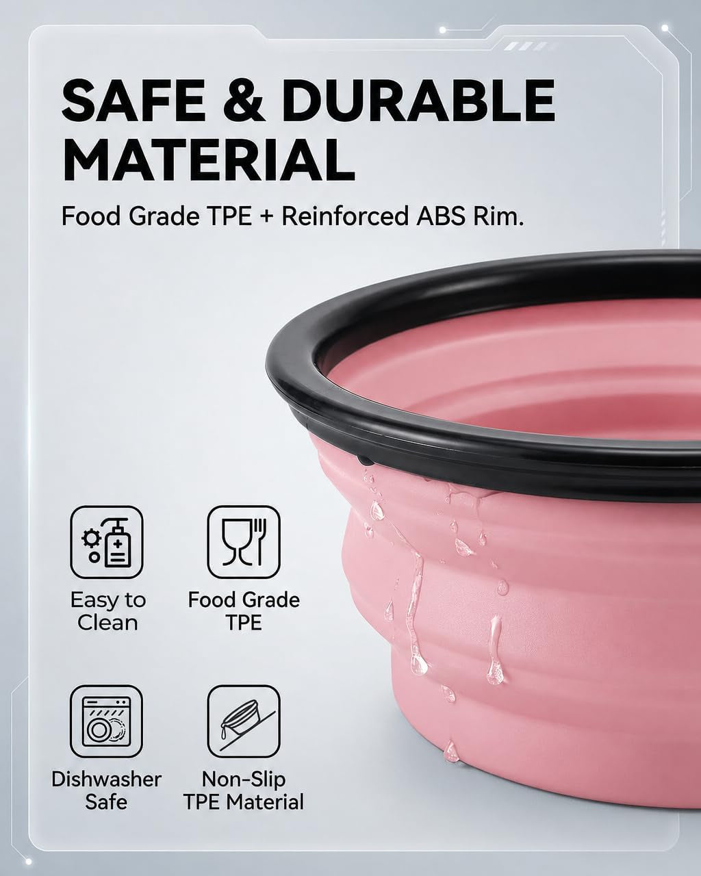 Collapsible Dog Bowls for Travel, 2-Pack Dog Portable Water Bowl for Dogs Cats Pet Foldable Feeding Watering Dish for Traveling Camping with Carabiners, BPA Free (Grey&Pink, Medium (Pack of 2))
