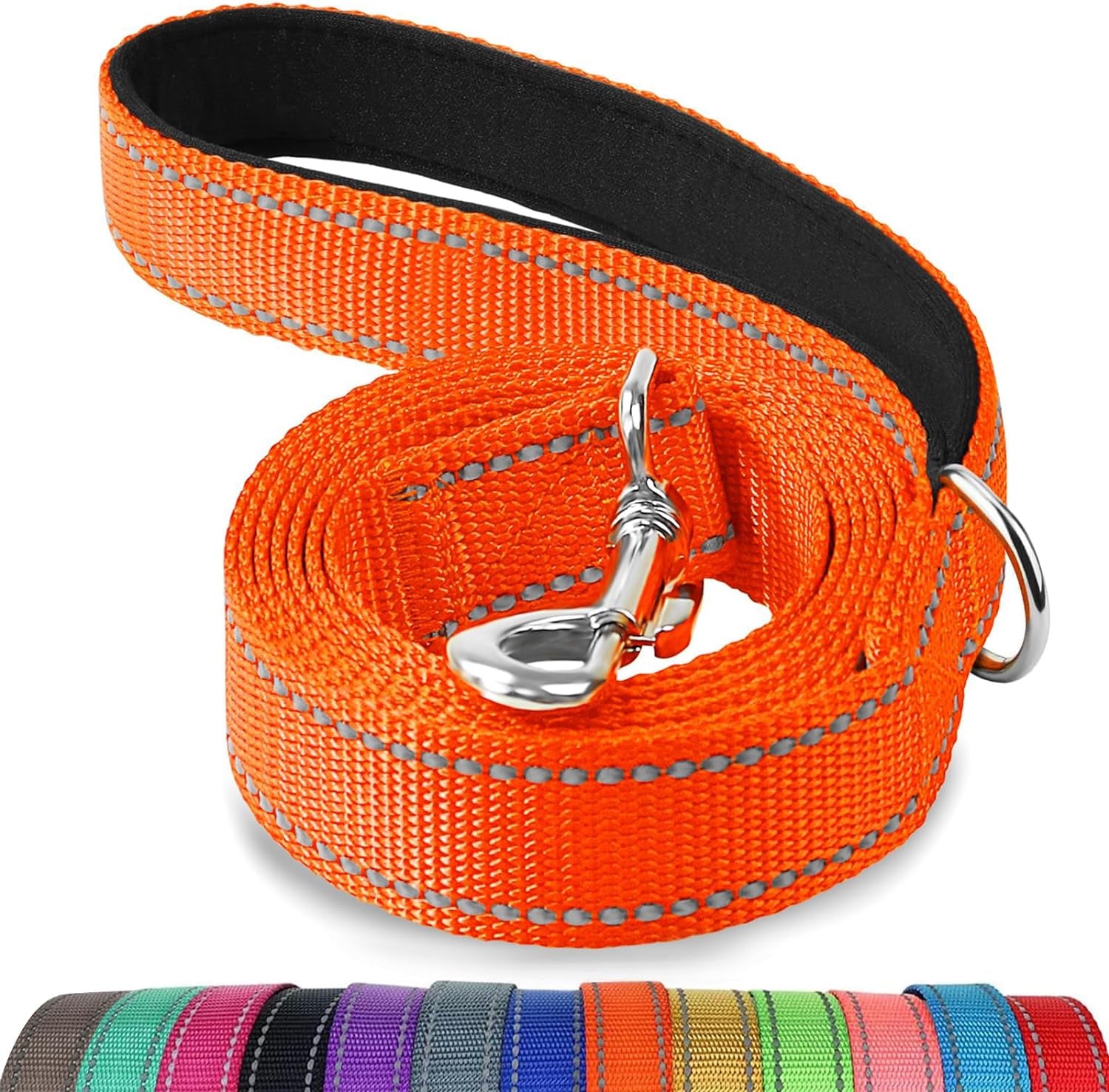 Dog Leash, 5 FT Double-Sided Reflective, Padded Handle Nylon Heavy Duty Leashes for Medium & Large Dogs Walking, Orange