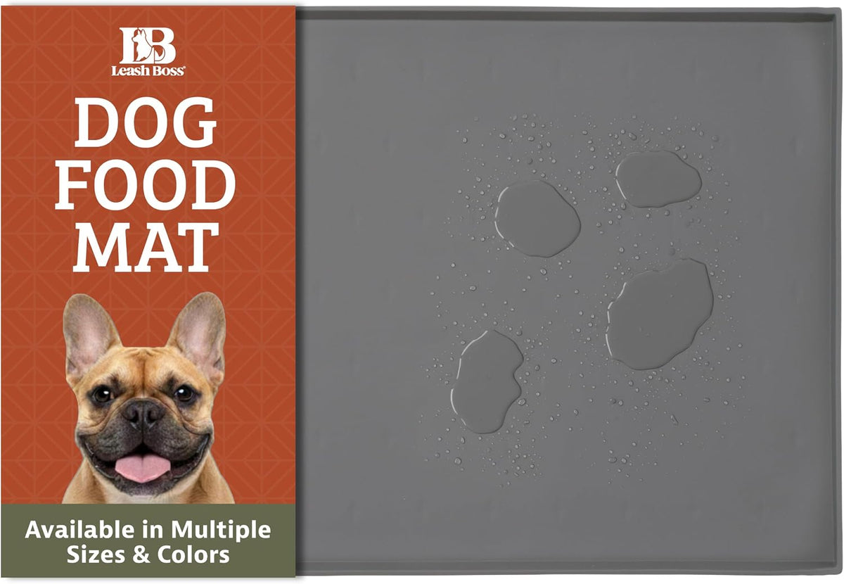 Raised-Edge Silicone Dog Food Mat - Waterproof Pet Mat for Dog Food & Water Bowls - Non-Slip Pet Placemat - Dishwasher-Safe Silicone Tray - 25 X 17 In, Gray