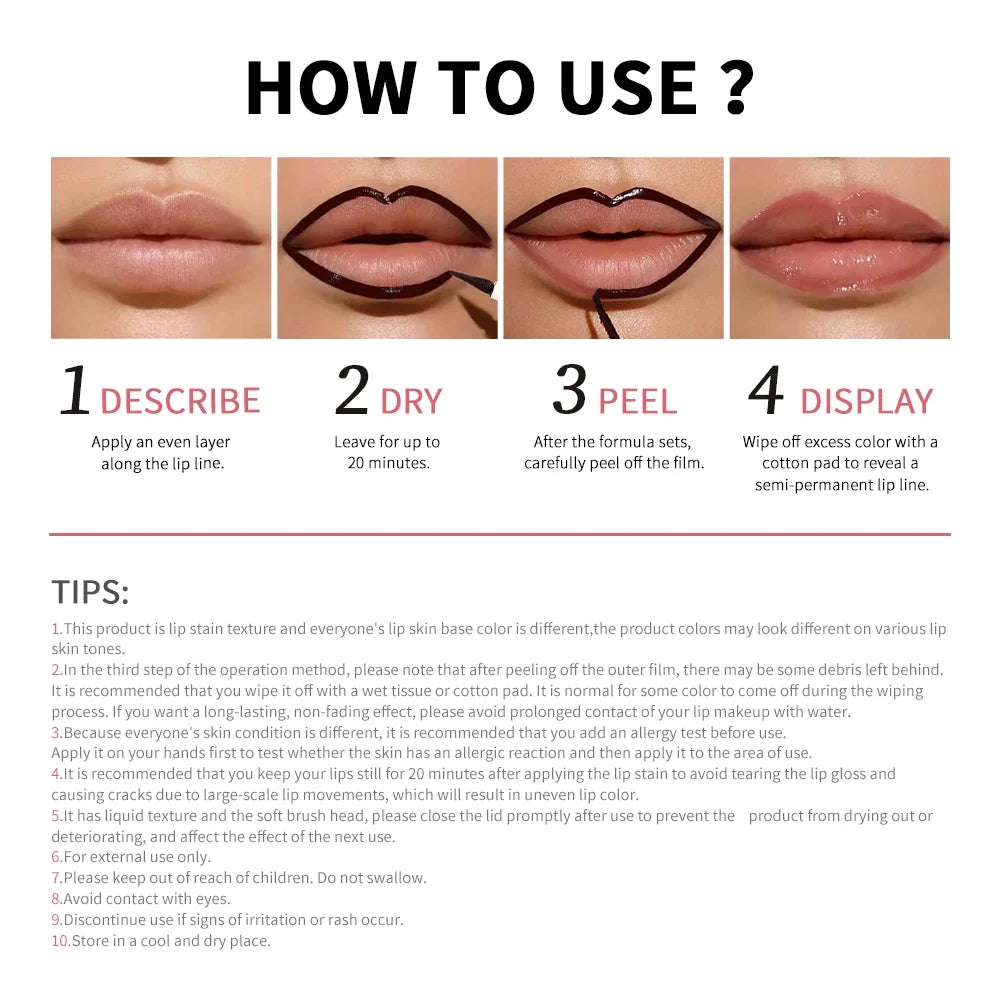 Lip Liner Pencil Peel Off Lip Stain Tattoo Long Wearing Matte Waterproof Smudge Proof Transfer Proof Lip Cosmetic For All Day