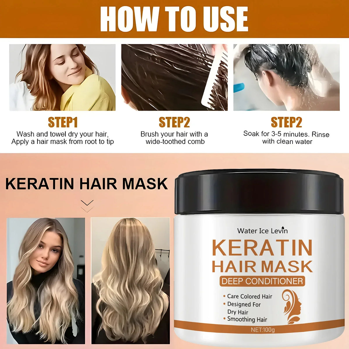 Keratin Hair Mask - Deep Conditioning Treatment for Dry, Damaged Hair - Restores Shine, Strength, and Elasticity