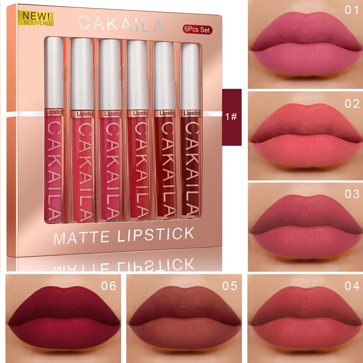 CAKAILA 6-Color Lip Gloss Lipstick Set Liquid Matte Velvet Matte Women&