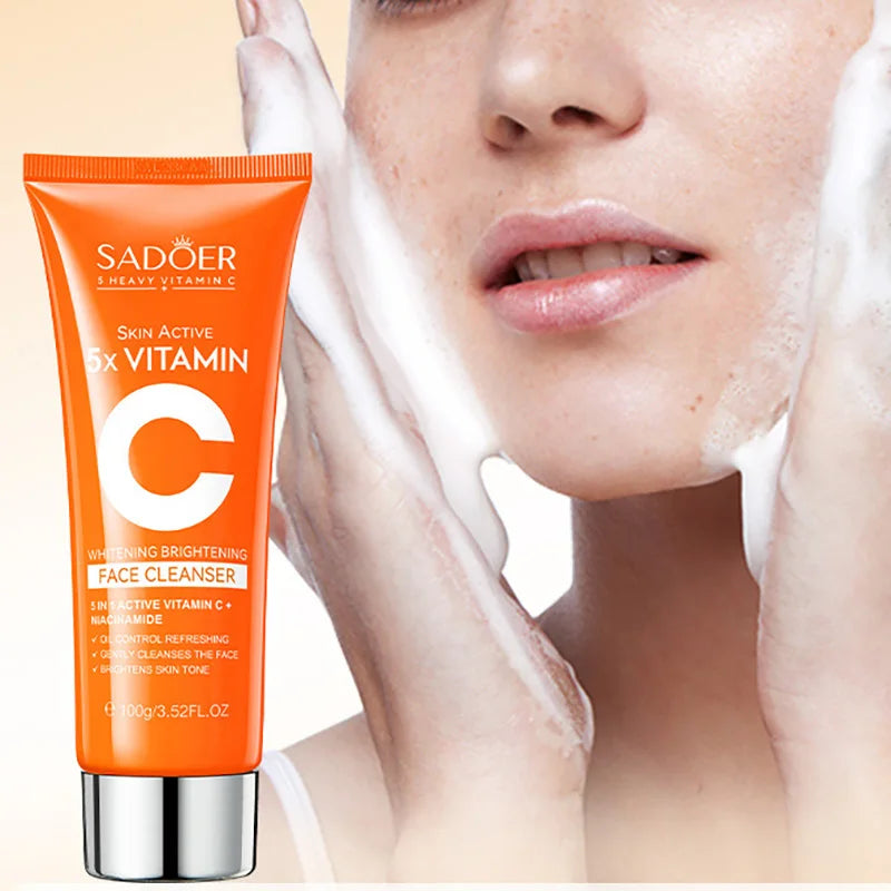 SADOER Vitamin C Facial Cleanser Face Wash Foam Cleanser Deep Cleansing Moisturizing Brightening Hydrating Skin Care Products