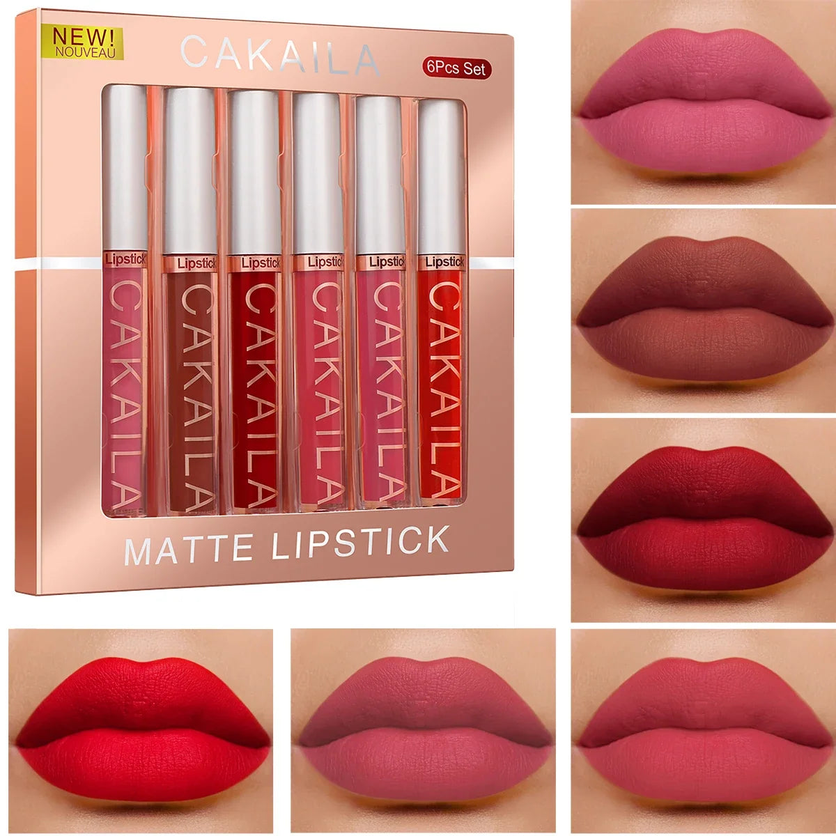 CAKAILA 6-Color Lip Gloss Lipstick Set Liquid Matte Velvet Matte Women&