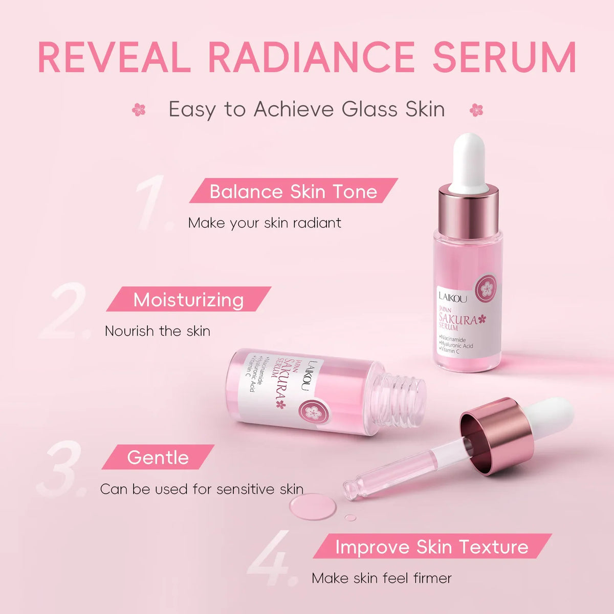 LAIKOU Sakura Face Serum Wrinkle Essence Brightening Essence Shrink Pores Moisturizing Skin Care 17ml or 30ml