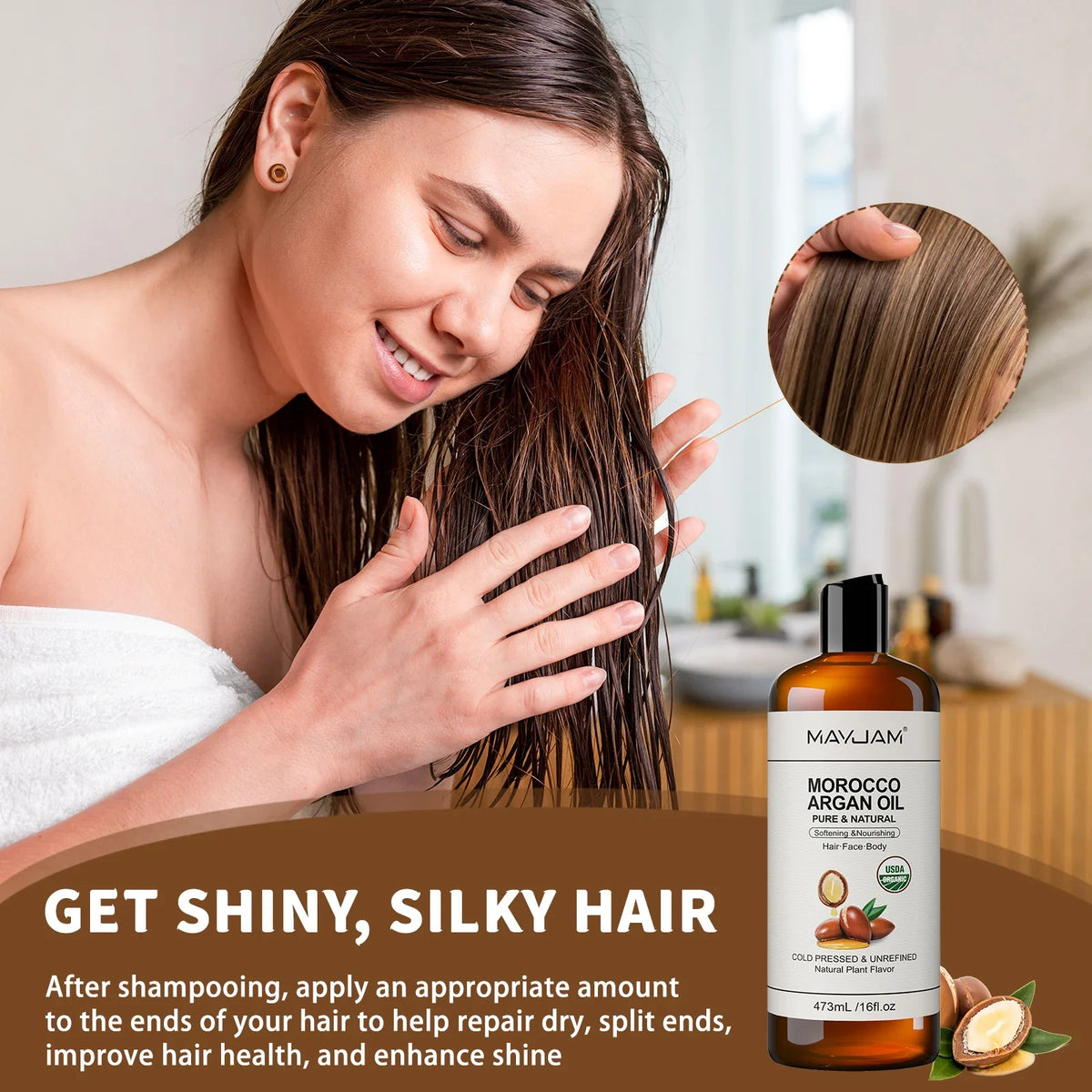 USDA Organic Coconut Oil for Skin Face Hair Cold-Pressed Sweet Almond Moroccan Argan Sunflower Seed Oil for Massage Moisturize