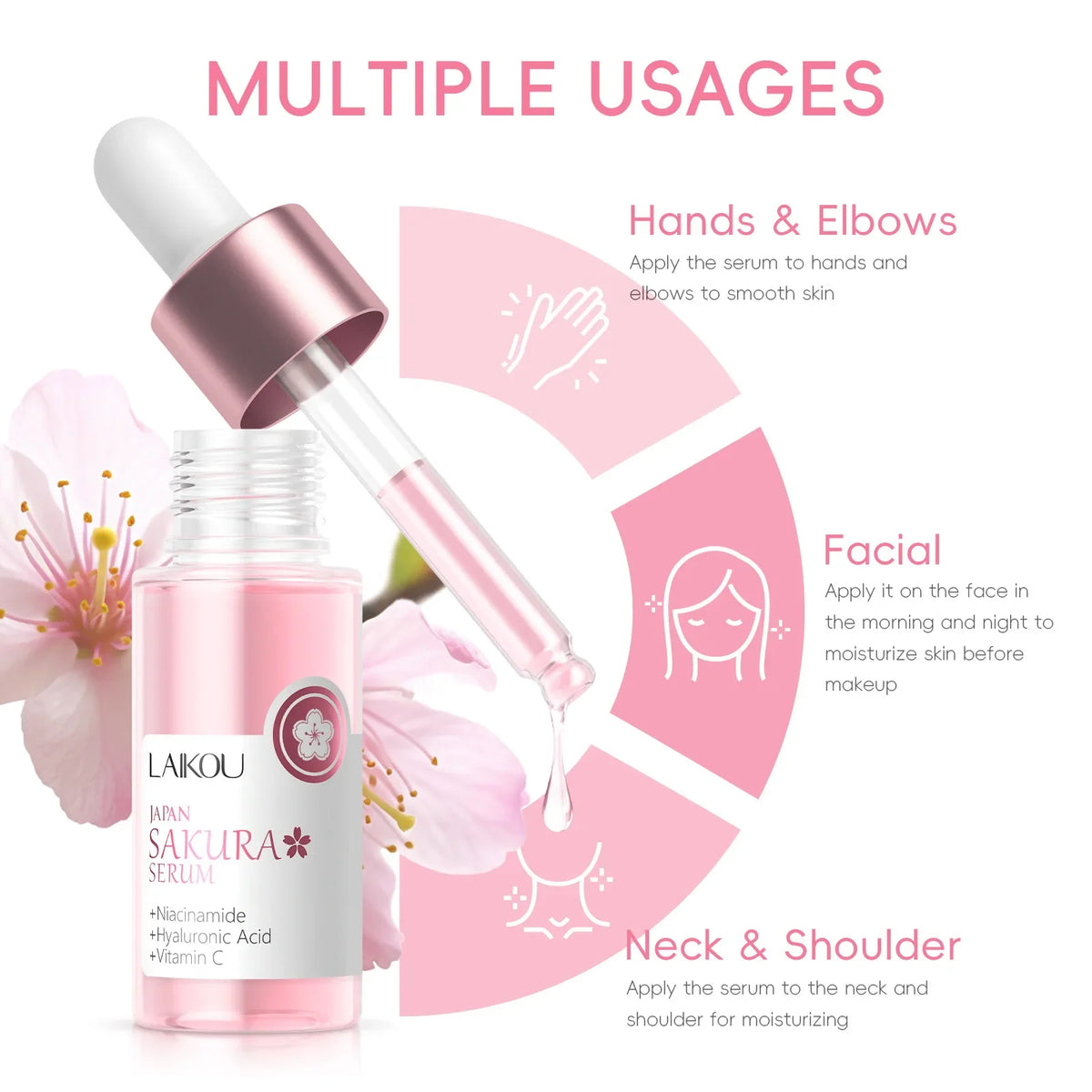 LAIKOU Sakura Face Serum Wrinkle Essence Brightening Essence Shrink Pores Moisturizing Skin Care 17ml or 30ml