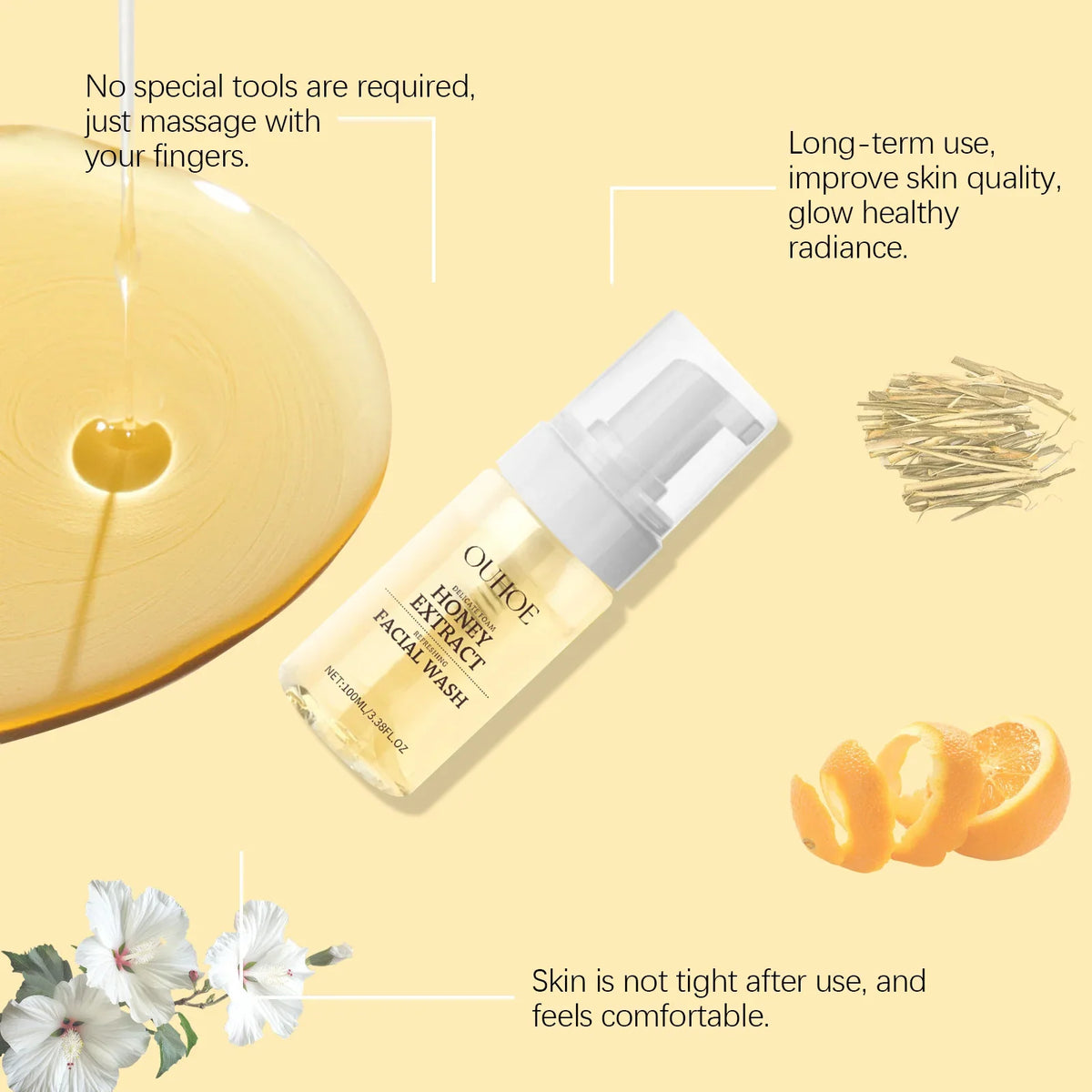 Honey Facial Foaming Cleanser Gentle Oil Control Reduce Acne Blackhead Purify Pore Soothing Relieve Redness Hydrating Face Wash