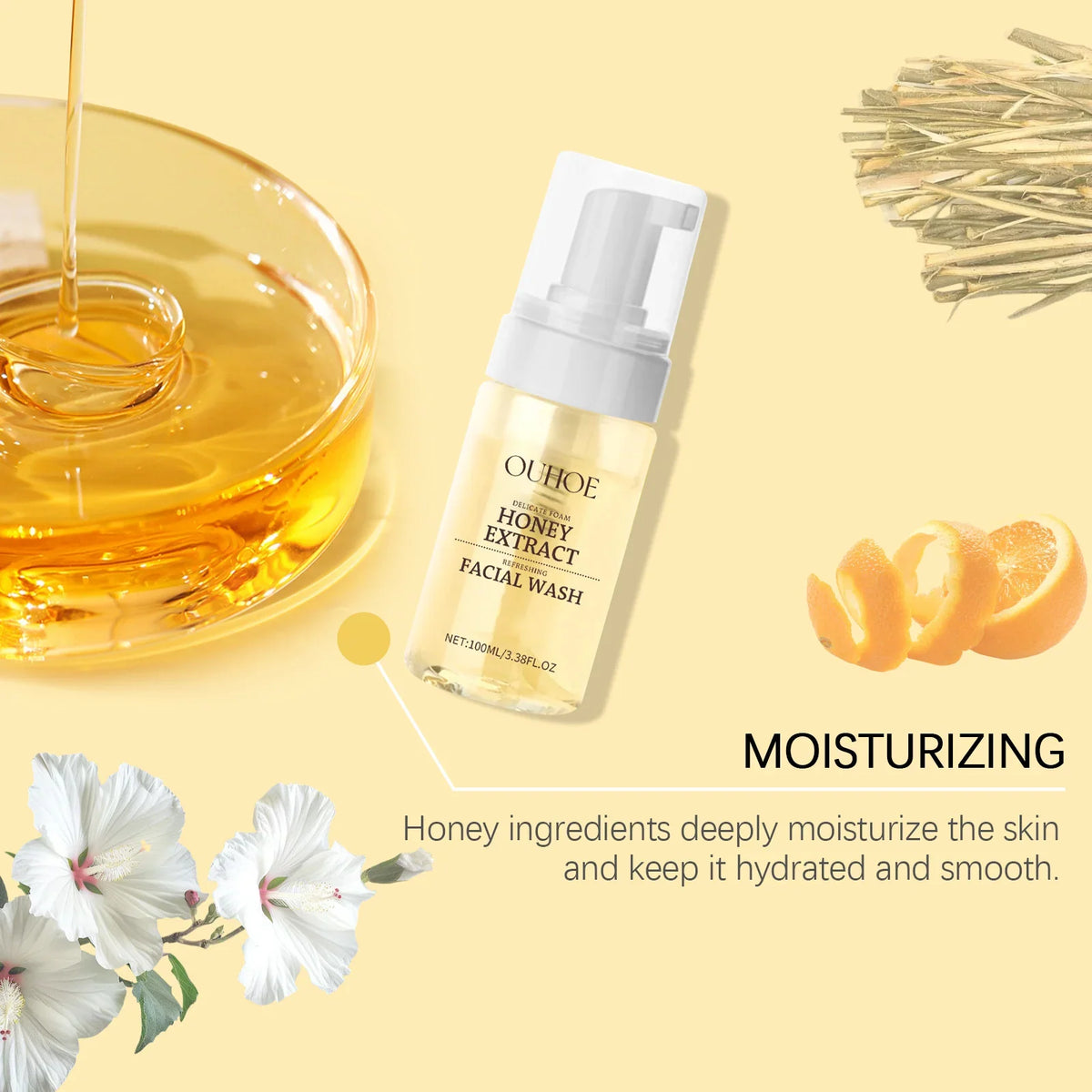 Honey Facial Foaming Cleanser Gentle Oil Control Reduce Acne Blackhead Purify Pore Soothing Relieve Redness Hydrating Face Wash