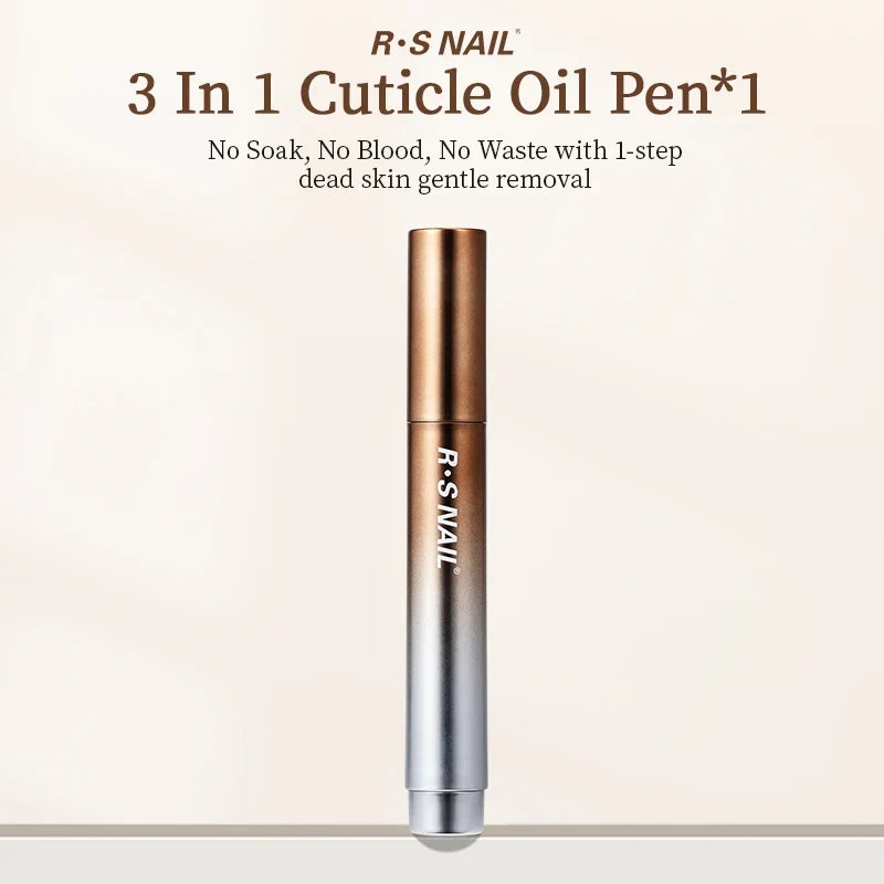 RSNAIL 3-in-1 Cuticle Oil Pen with Ceramic Nail Pusher for Hangnails Dry & Damaged Nails -Nail Care Pen for Repair & Nourishment