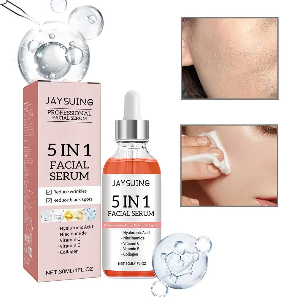 5 In 1 Fade fine lines Firming Face Serum Moisturizing brightning Vitamin C Hyaluronic Acid Facial Serum Shrink Pores Skin Care