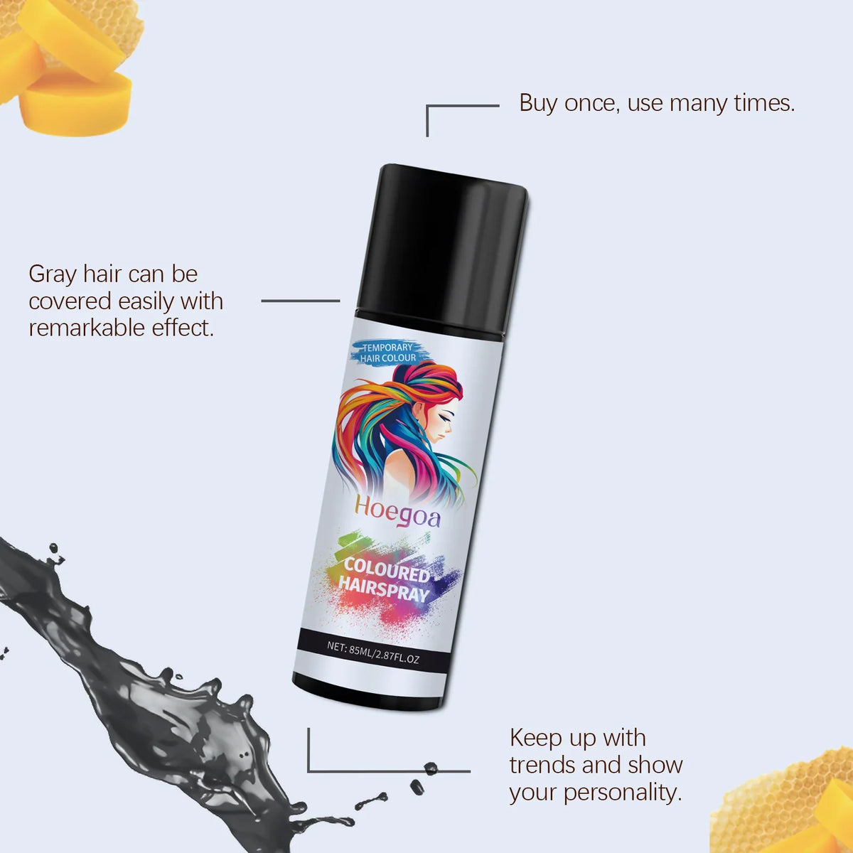 Instant Hair Color Spray Gray White Hair Coverage Repair Dry Nourishing Hair Styling Product Easy Rinse Temporary Black Hair Dye