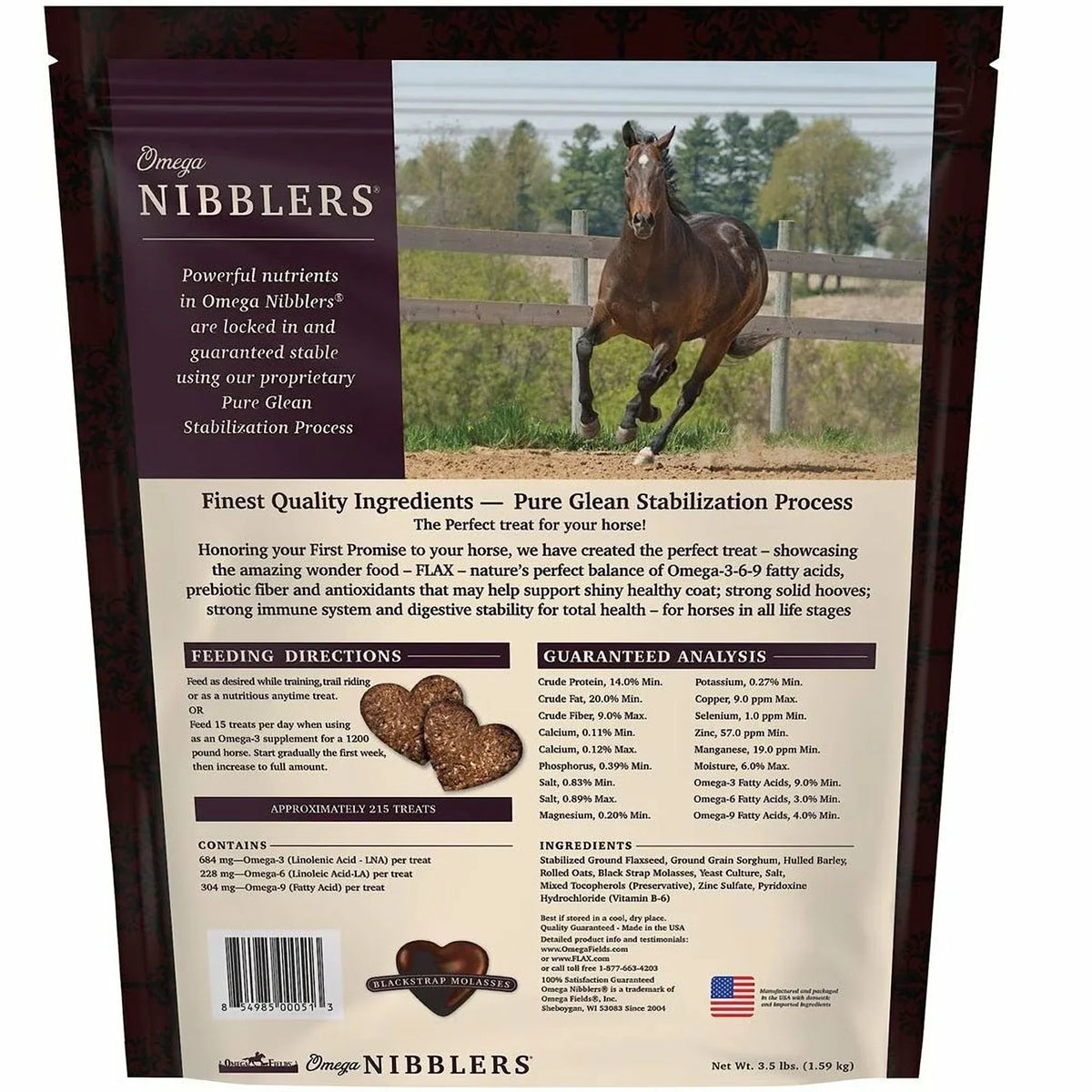 Omega Fields Nibblers Low Sugar & Starch Blackstrap Molasses Flavor Treats for Horses (3.5 LB)