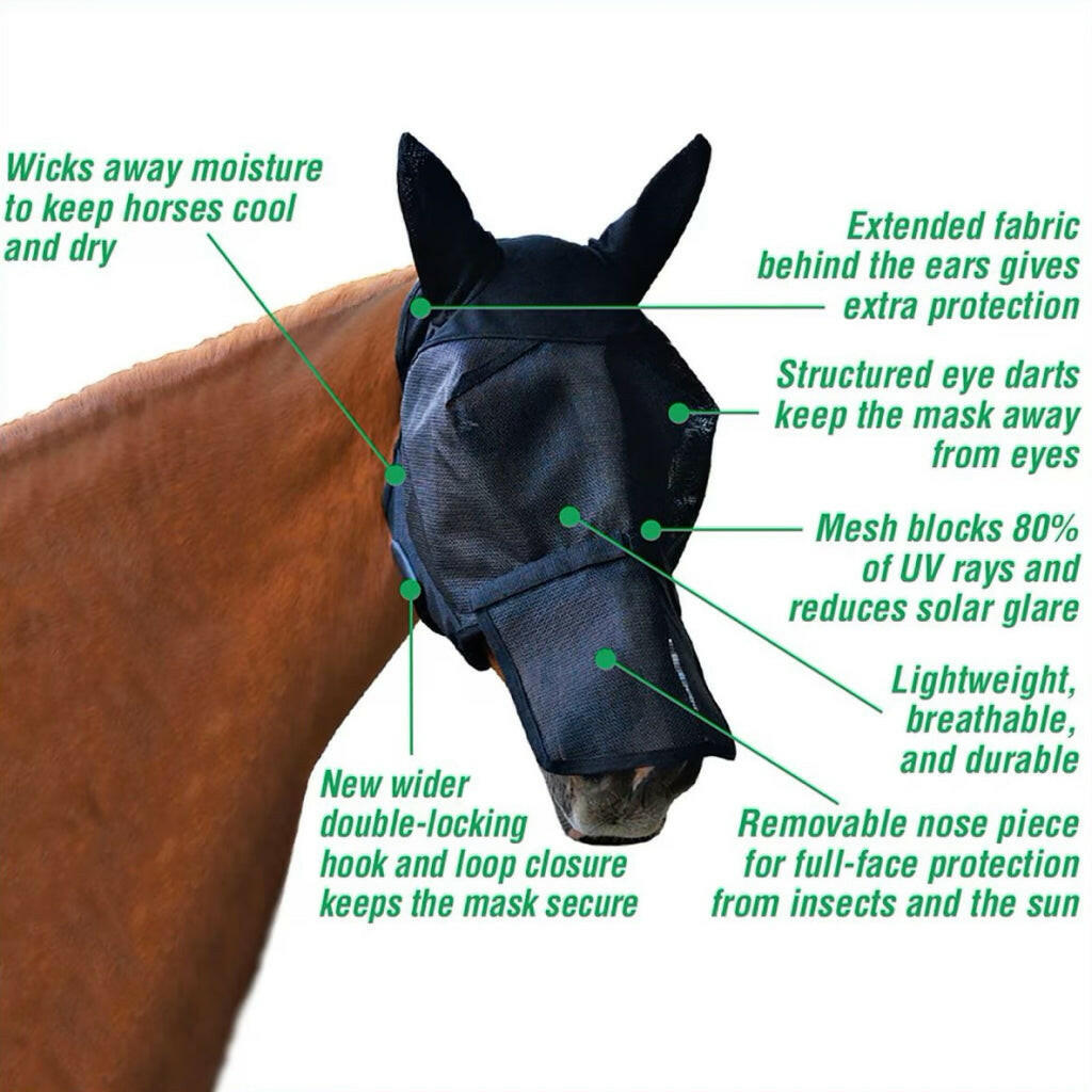 UltraShield Fly Mask Removable Nose with Ears for Horses