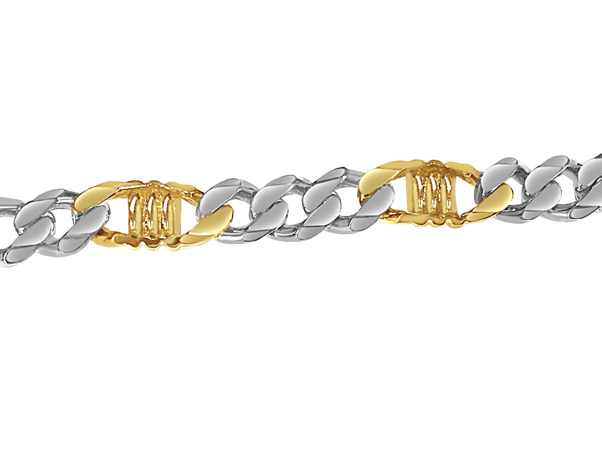 Curb &amp; Bar Solid White/Yellow/Rose Gold Handmade Bracelet , 11mm, 6.5-10 Inch