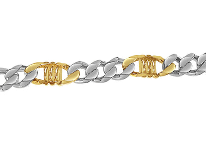 Curb &amp; Bar Solid White/Yellow/Rose Gold Handmade Bracelet , 11mm, 6.5-10 Inch