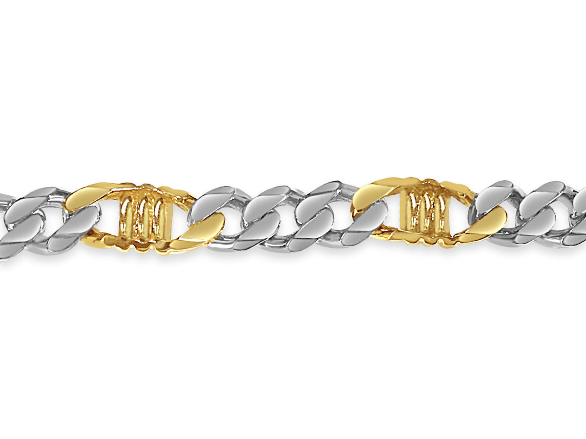 Curb &amp; Bar Solid White/Yellow/Rose Gold Handmade Necklace , 11mm, 16-30 Inch