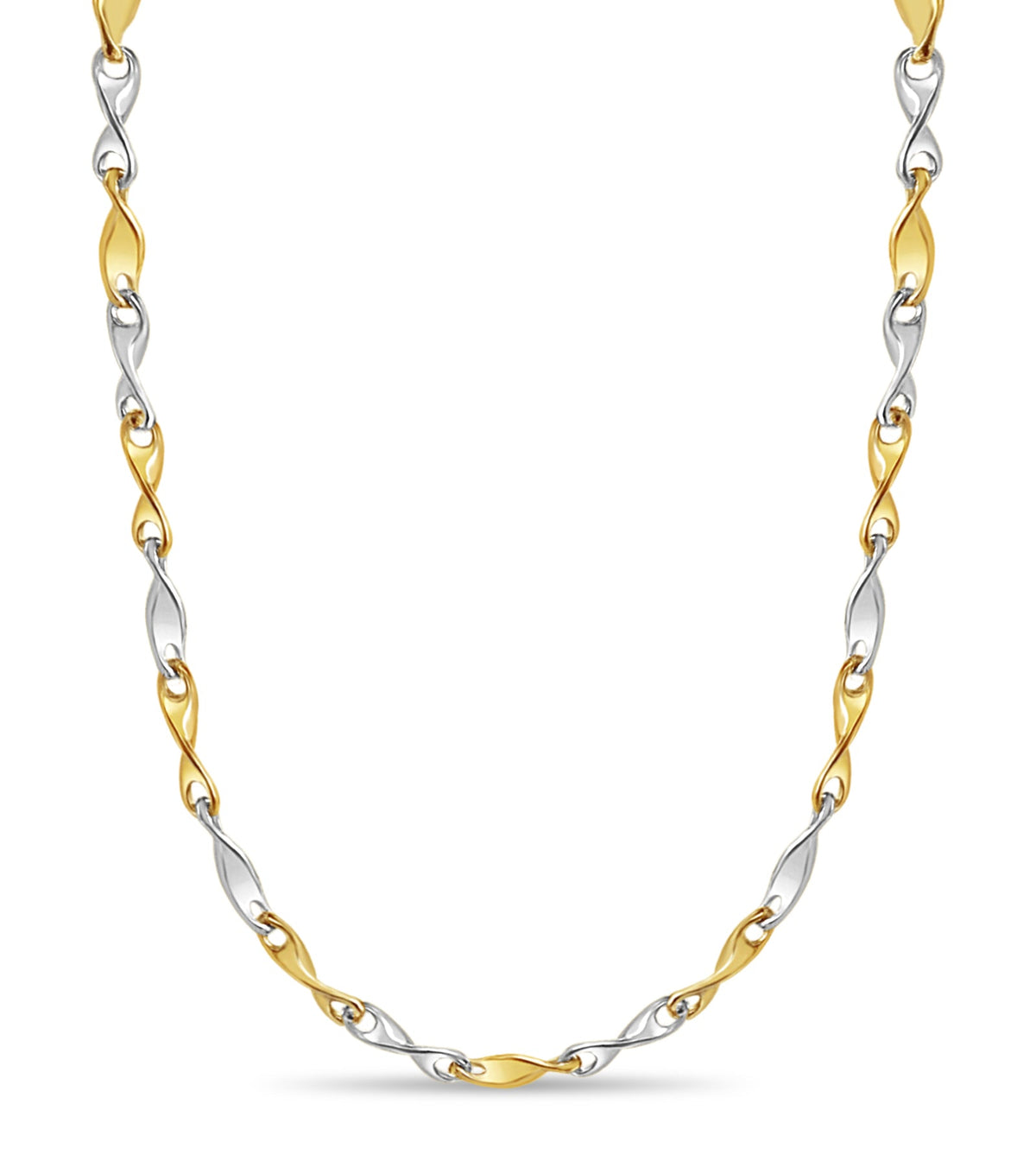 Twist Solid White/Yellow/Rose Gold Handmade Necklace , 4mm, 16-30 Inch