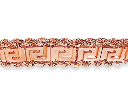 Rope &amp; Greek Key Solid White/Yellow/Rose Gold Handmade Bracelet , 12mm, 6.5-10 Inch