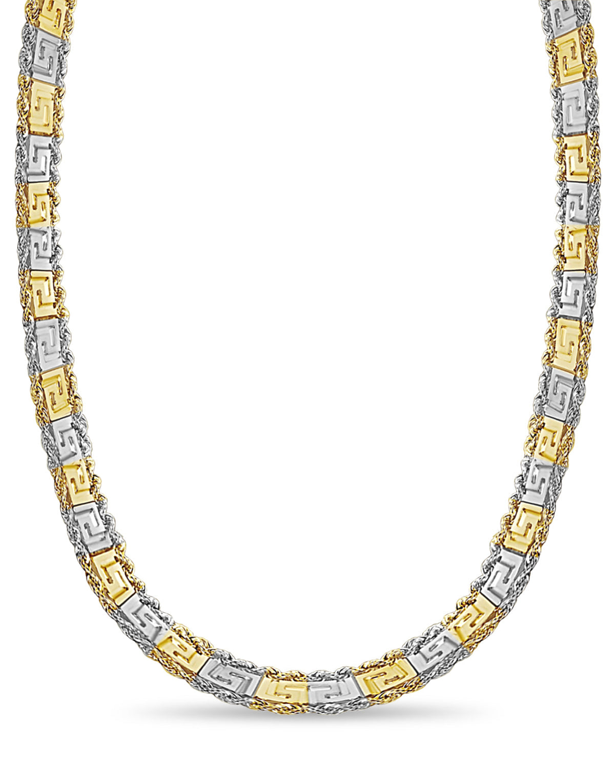 Rope &amp; Greek Key Solid White/Yellow/Rose Gold Handmade Necklace , 12mm, 16-30 Inch