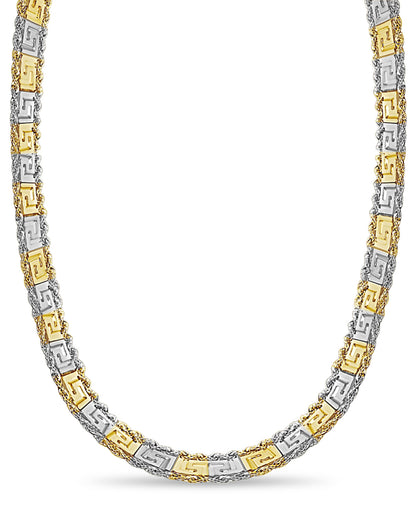 Rope &amp; Greek Key Solid White/Yellow/Rose Gold Handmade Necklace , 12mm, 16-30 Inch