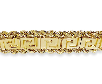Rope &amp; Greek Key Solid White/Yellow/Rose Gold Handmade Bracelet , 12mm, 6.5-10 Inch