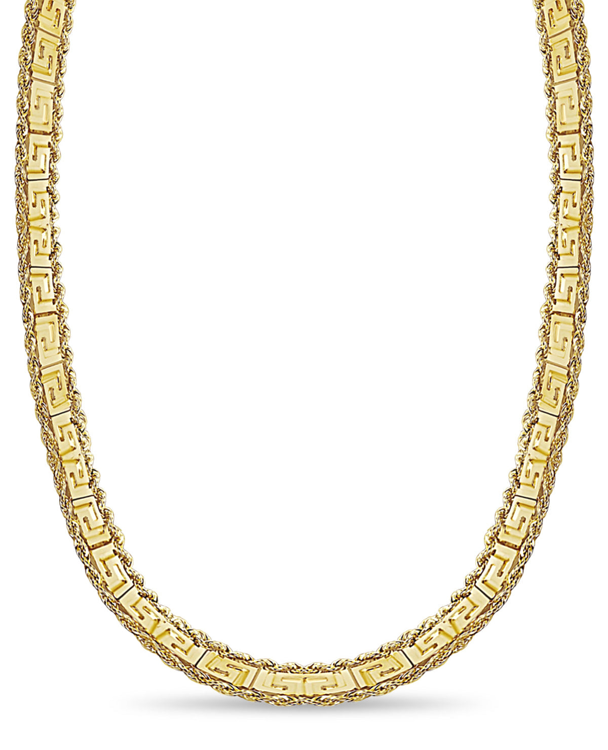 Rope &amp; Greek Key Solid White/Yellow/Rose Gold Handmade Necklace , 12mm, 16-30 Inch