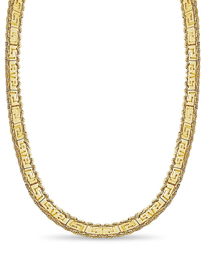 Rope &amp; Greek Key Solid White/Yellow/Rose Gold Handmade Necklace , 12mm, 16-30 Inch