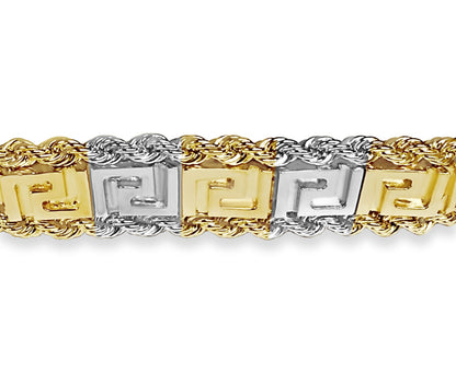 Rope &amp; Greek Key Solid White/Yellow/Rose Gold Handmade Bracelet , 12mm, 6.5-10 Inch
