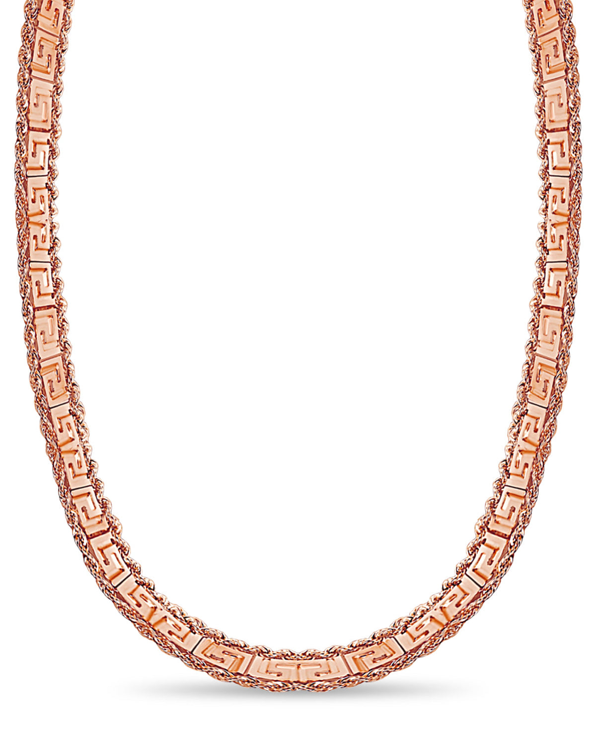 Rope &amp; Greek Key Solid White/Yellow/Rose Gold Handmade Necklace , 12mm, 16-30 Inch
