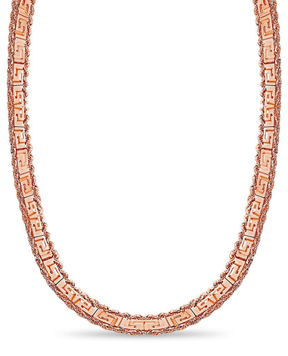 Rope &amp; Greek Key Solid White/Yellow/Rose Gold Handmade Necklace , 12mm, 16-30 Inch