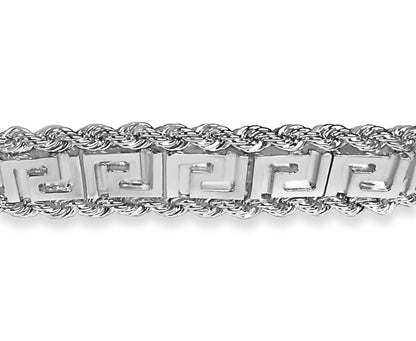 Rope &amp; Greek Key Solid White/Yellow/Rose Gold Handmade Bracelet , 12mm, 6.5-10 Inch