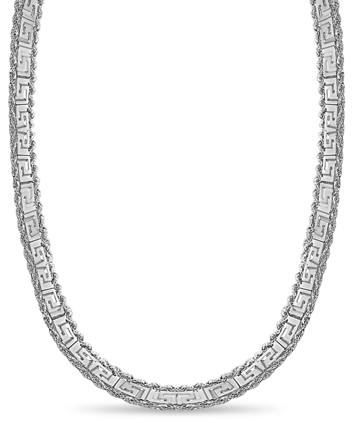 Rope &amp; Greek Key Solid White/Yellow/Rose Gold Handmade Necklace , 12mm, 16-30 Inch