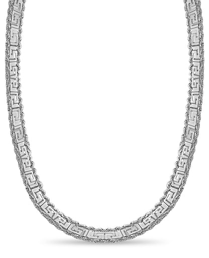 Rope &amp; Greek Key Solid White/Yellow/Rose Gold Handmade Necklace , 12mm, 16-30 Inch