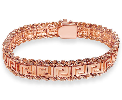 Rope &amp; Greek Key Solid White/Yellow/Rose Gold Handmade Bracelet , 12mm, 6.5-10 Inch