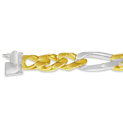 Figaro Solid White/Yellow/Rose Gold Handmade Bracelet , 12mm, 6.5-10 Inch
