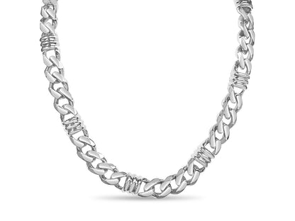 Curb &amp; Bar Solid White/Yellow/Rose Gold Handmade Necklace , 11mm, 16-30 Inch