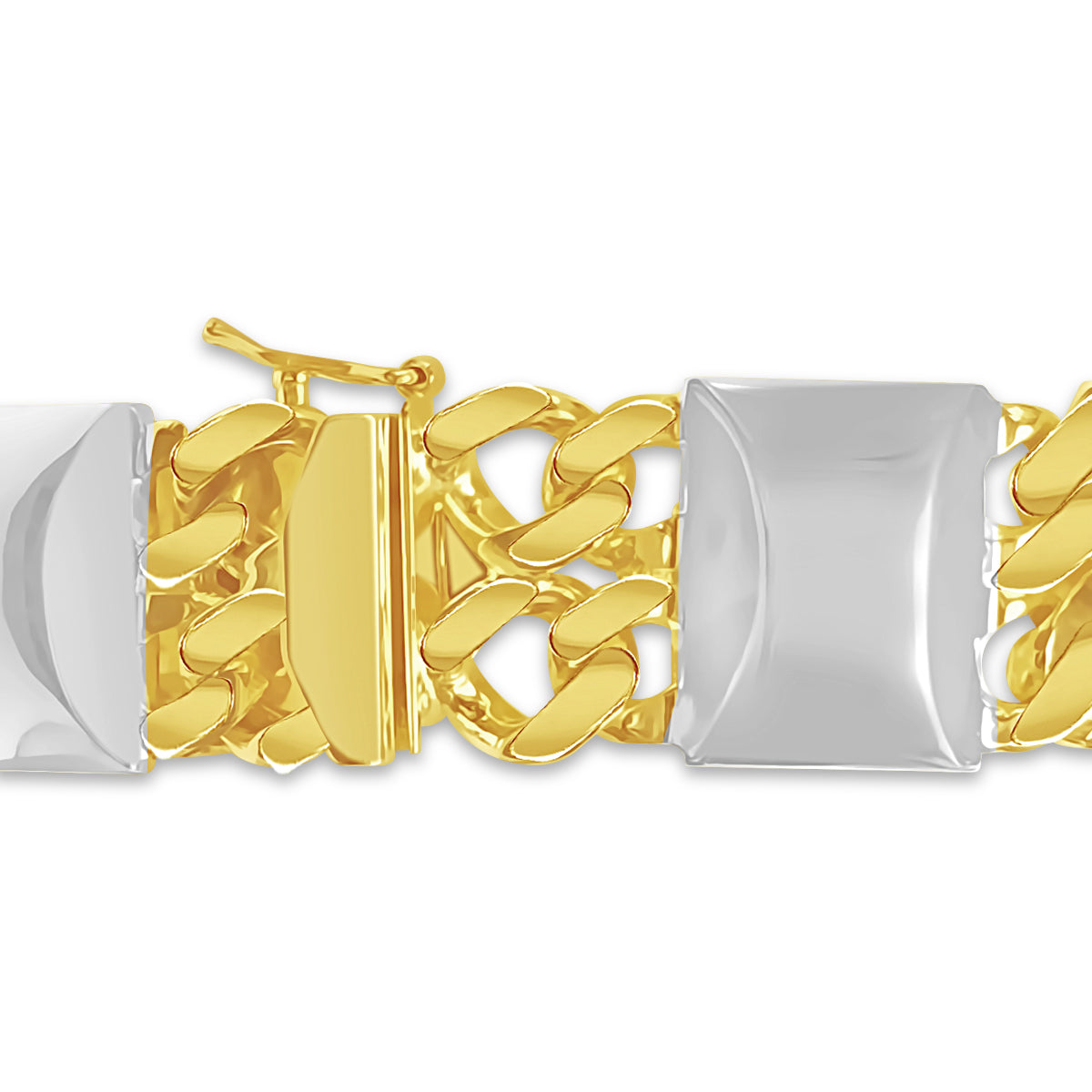 Curb &amp; Bar Solid White/Yellow/Rose Gold Handmade Bracelet , 17mm, 6.5-10 Inch