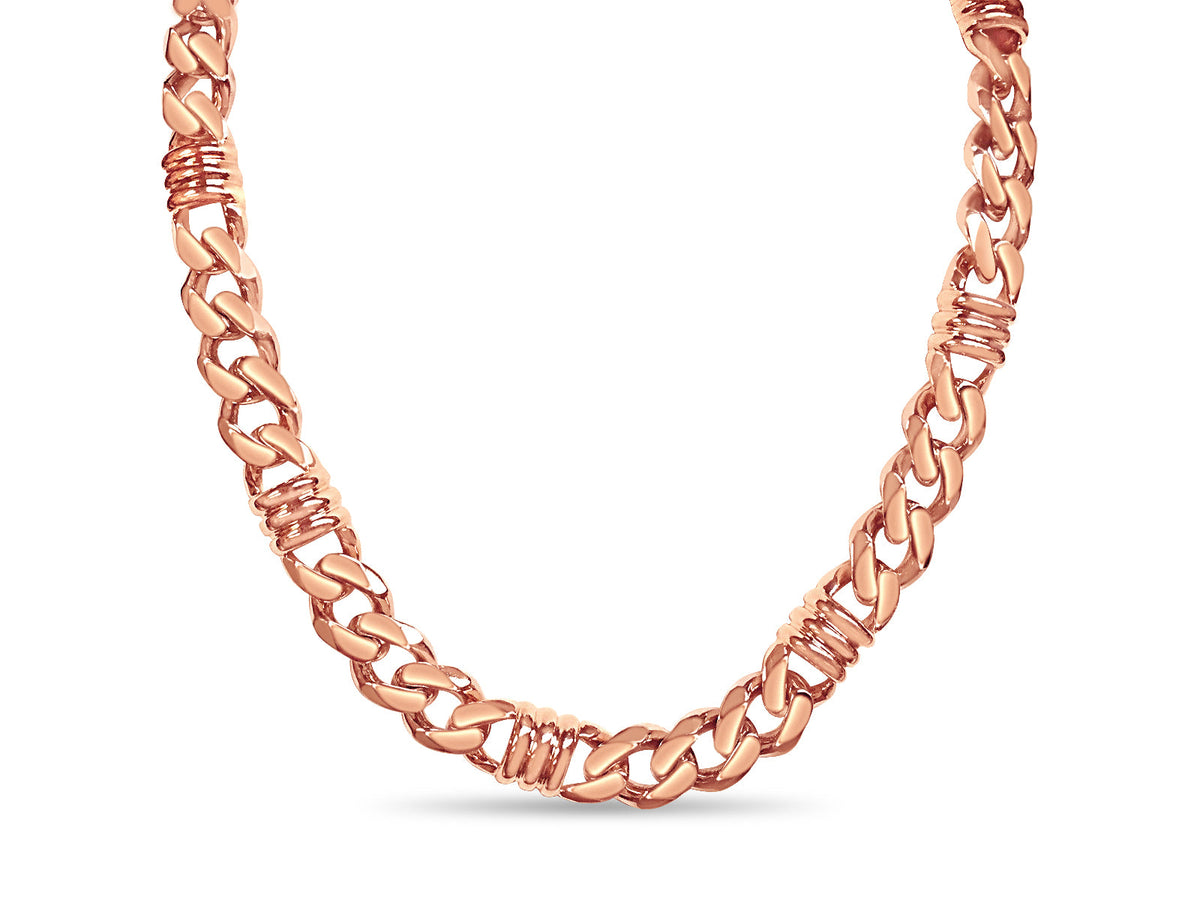 Curb &amp; Bar Solid White/Yellow/Rose Gold Handmade Necklace , 11mm, 16-30 Inch