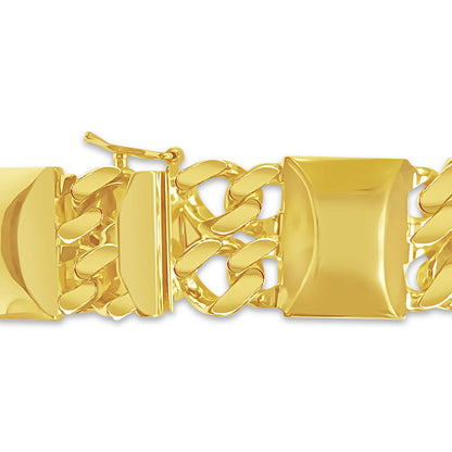 Curb &amp; Bar Solid White/Yellow/Rose Gold Handmade Bracelet , 17mm, 6.5-10 Inch