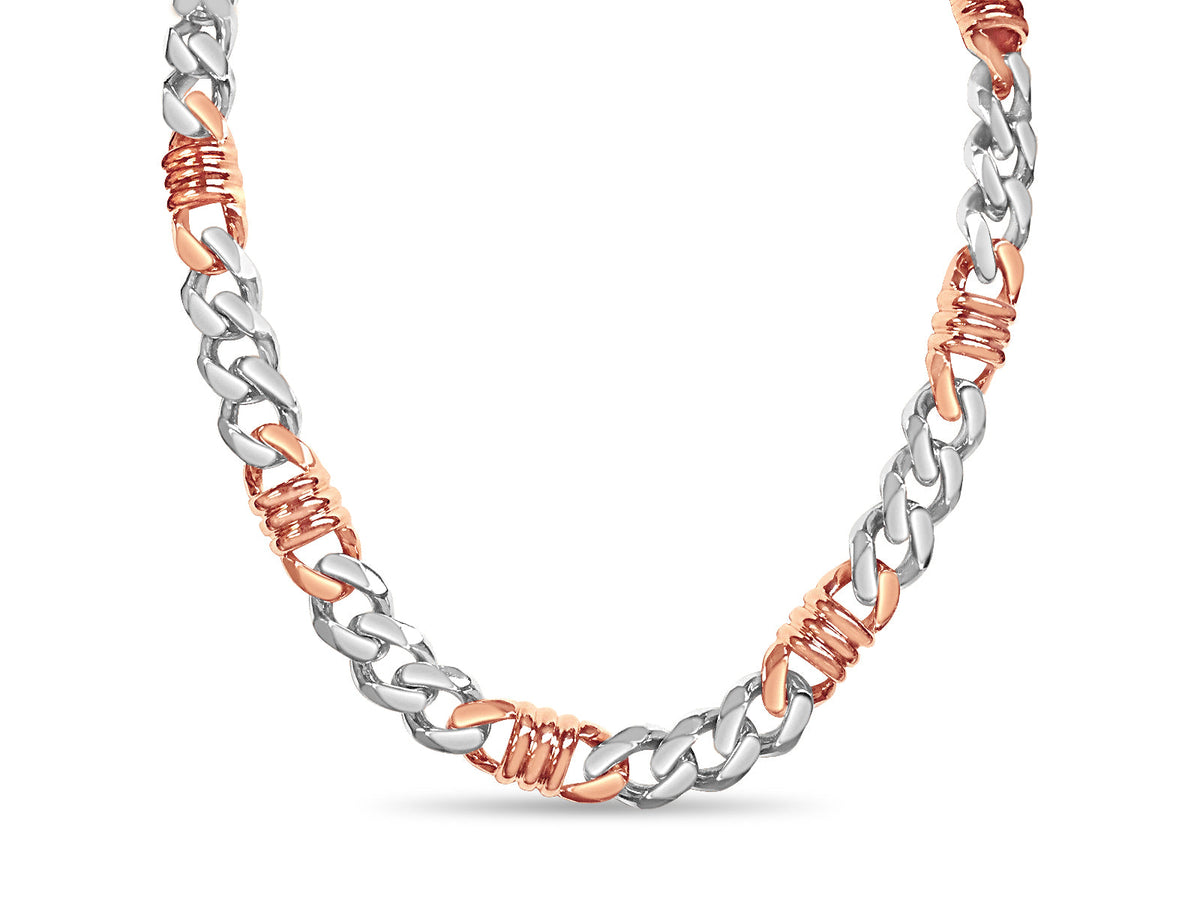 Curb &amp; Bar Solid White/Yellow/Rose Gold Handmade Necklace , 11mm, 16-30 Inch