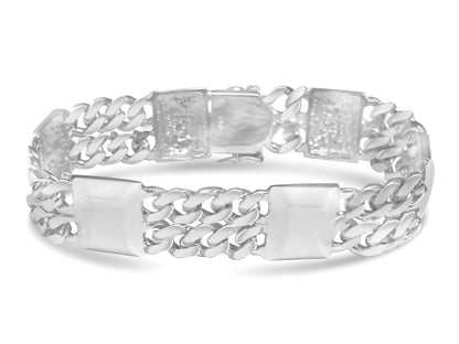 Curb &amp; Bar Solid White/Yellow/Rose Gold Handmade Bracelet , 17mm, 6.5-10 Inch