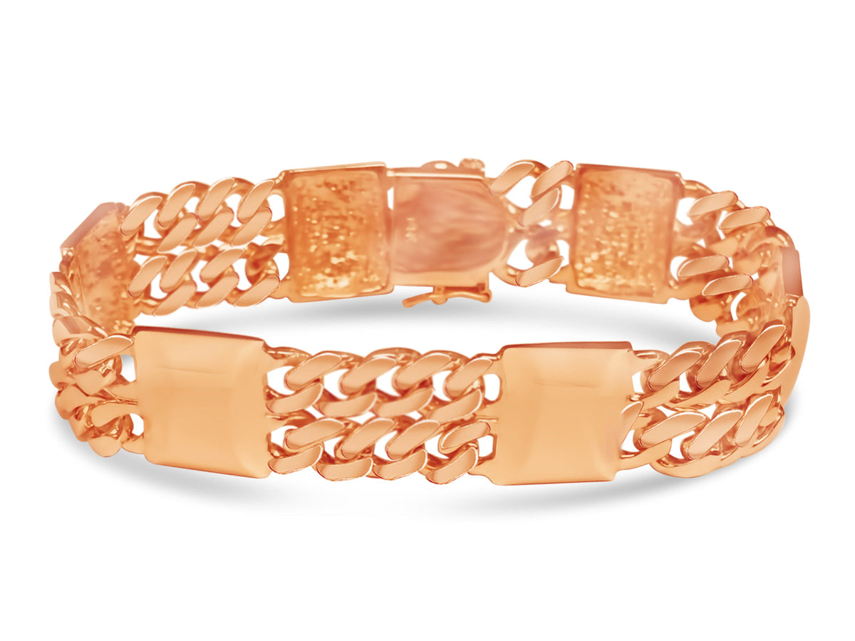 Curb &amp; Bar Solid White/Yellow/Rose Gold Handmade Bracelet , 17mm, 6.5-10 Inch