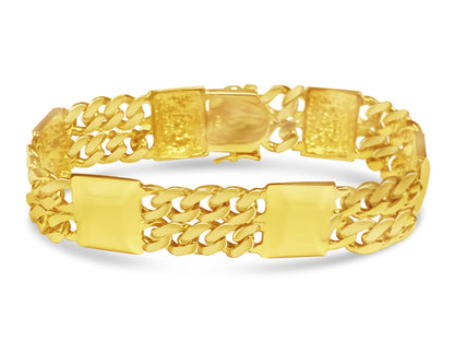 Curb &amp; Bar Solid White/Yellow/Rose Gold Handmade Bracelet , 17mm, 6.5-10 Inch