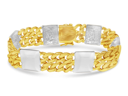 Curb &amp; Bar Solid White/Yellow/Rose Gold Handmade Bracelet , 17mm, 6.5-10 Inch