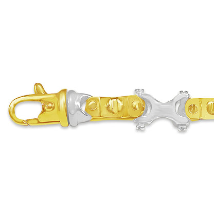 Equestrian Solid White/Yellow/Rose Gold Handmade Bracelet , 9mm, 6.5-10 Inch