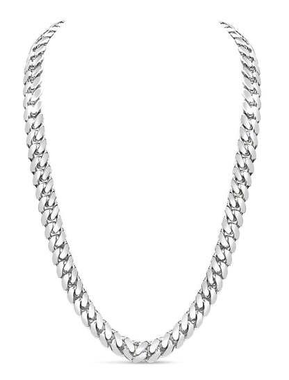 Miami Cuban Solid White/Yellow/Rose Gold Handmade Necklace , 13mm, 16-30 Inch