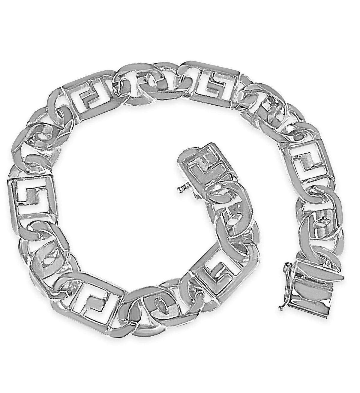 Greek Key &amp; Tiger Eye Solid White/Yellow/Rose Gold Handmade Bracelet , 11mm, 6.5-10 Inch