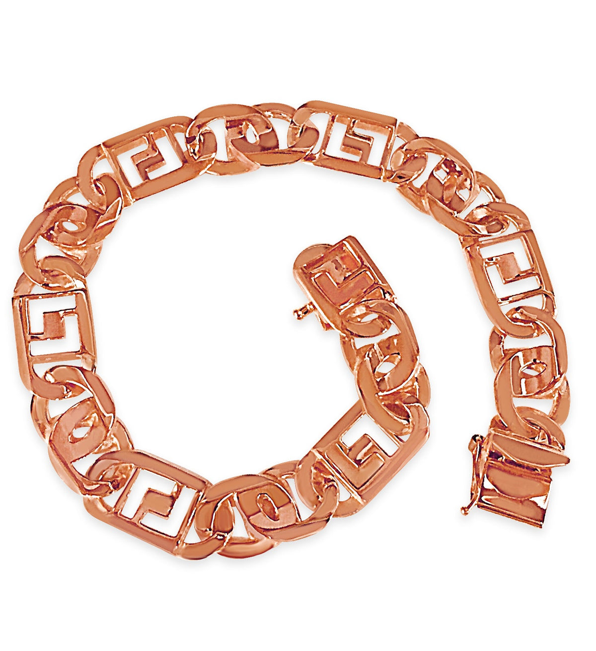 Greek Key &amp; Tiger Eye Solid White/Yellow/Rose Gold Handmade Bracelet , 11mm, 6.5-10 Inch